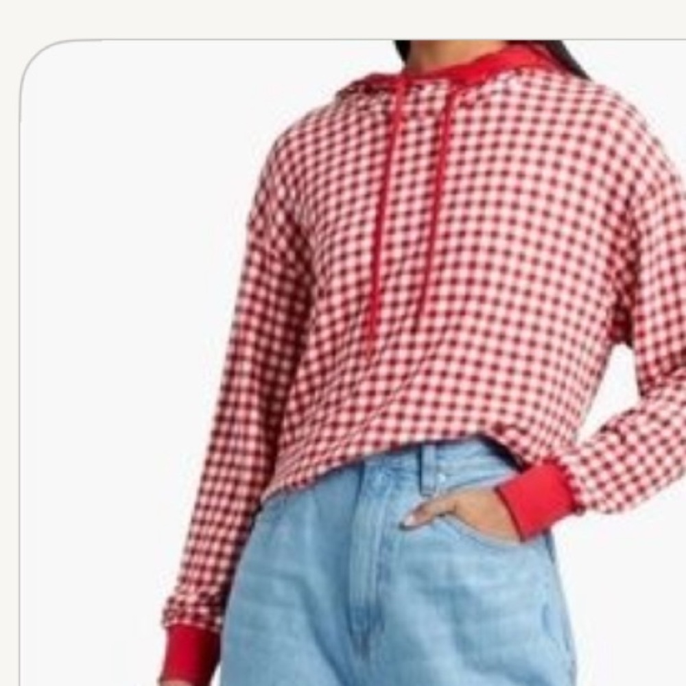 Alice + Olivia Nikki Funnel Neck Hoodie Red White Size L